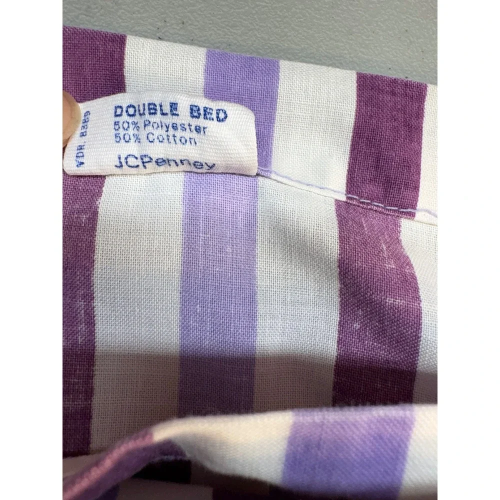 VTG Retro JCPenney Full Flat & Fitted Bed Sheets Purple striped USA 70's Double